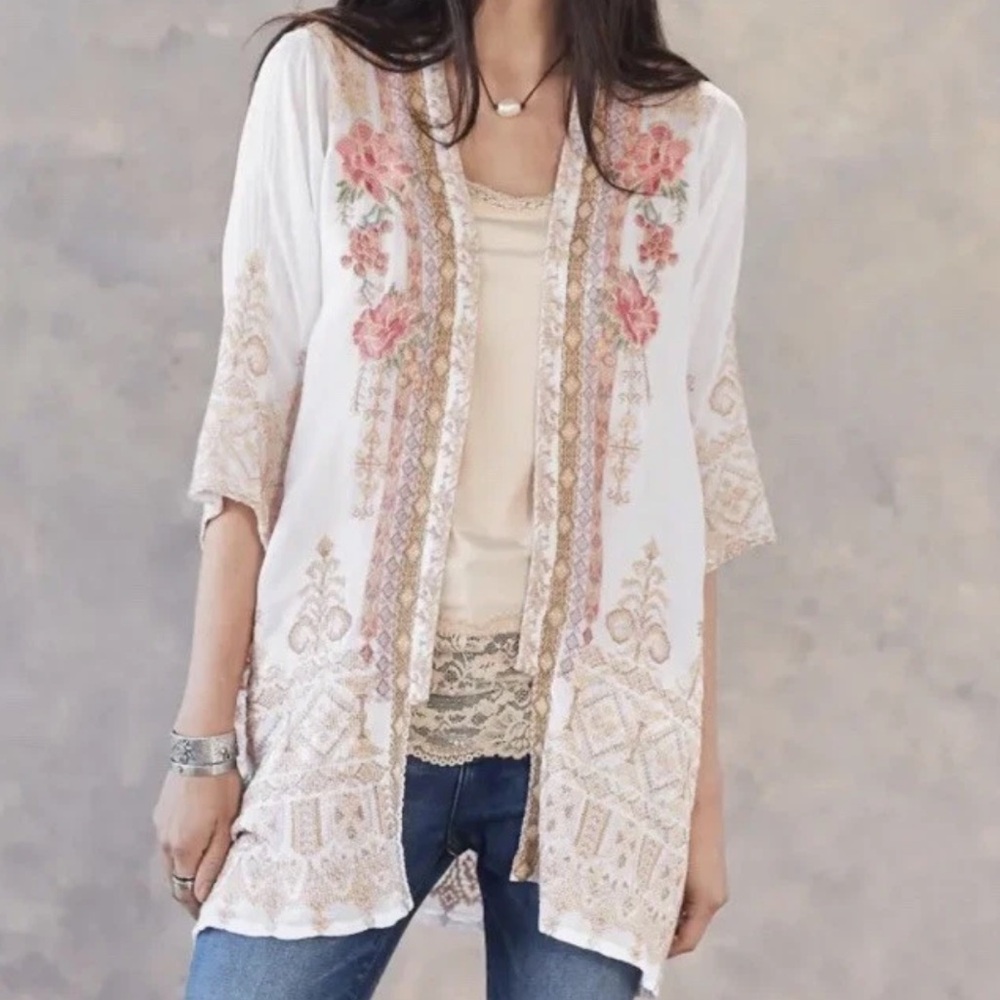 Johnny Was Embroidered Kimono Jacket Topper Women’s